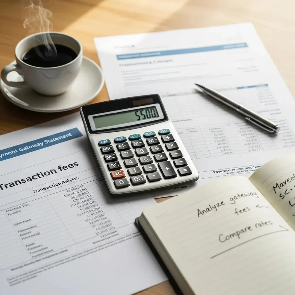 Calculator and financial documents representing transaction fee analysis