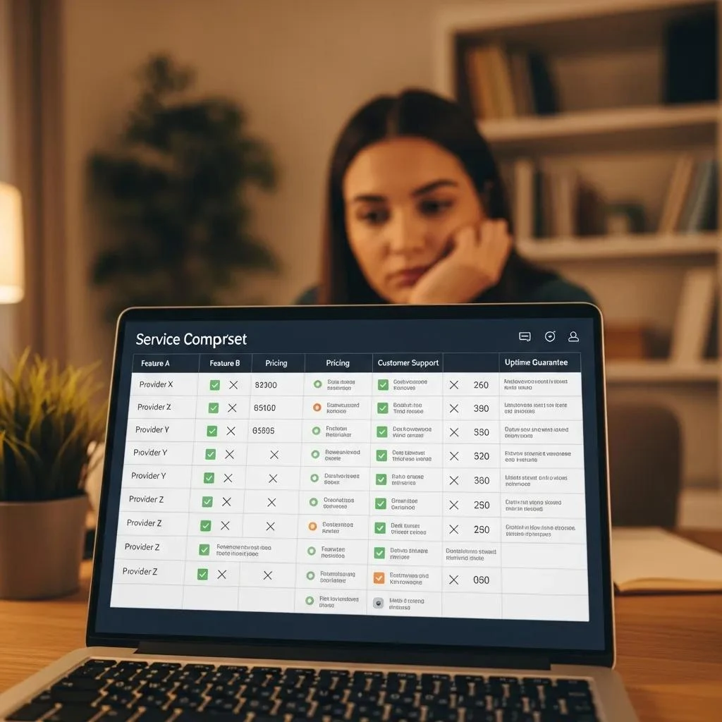 Close-up of a service comparison chart being analyzed by a person