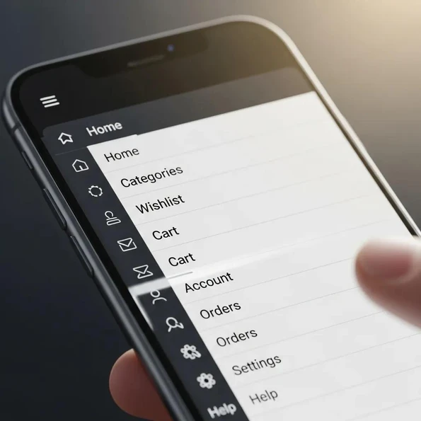 Mobile device showcasing a well-structured mobile navigation menu, emphasizing simplicity and clarity for user experience