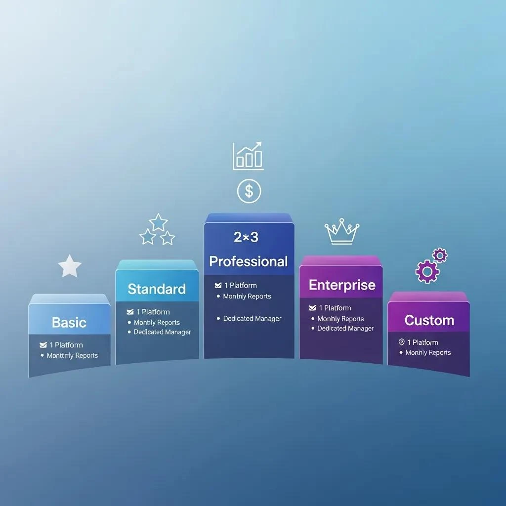 Visual representation of different social media management pricing models and service tiers