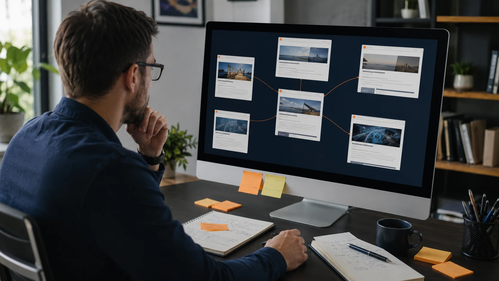 Digital marketer reviewing relevant backlink opportunities