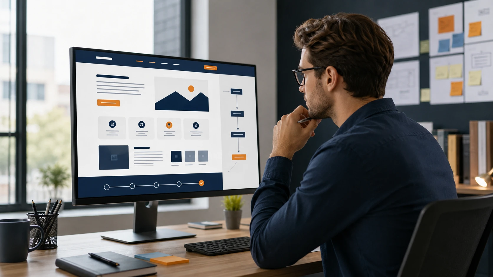 Web professional reviewing page structure and conversion elements