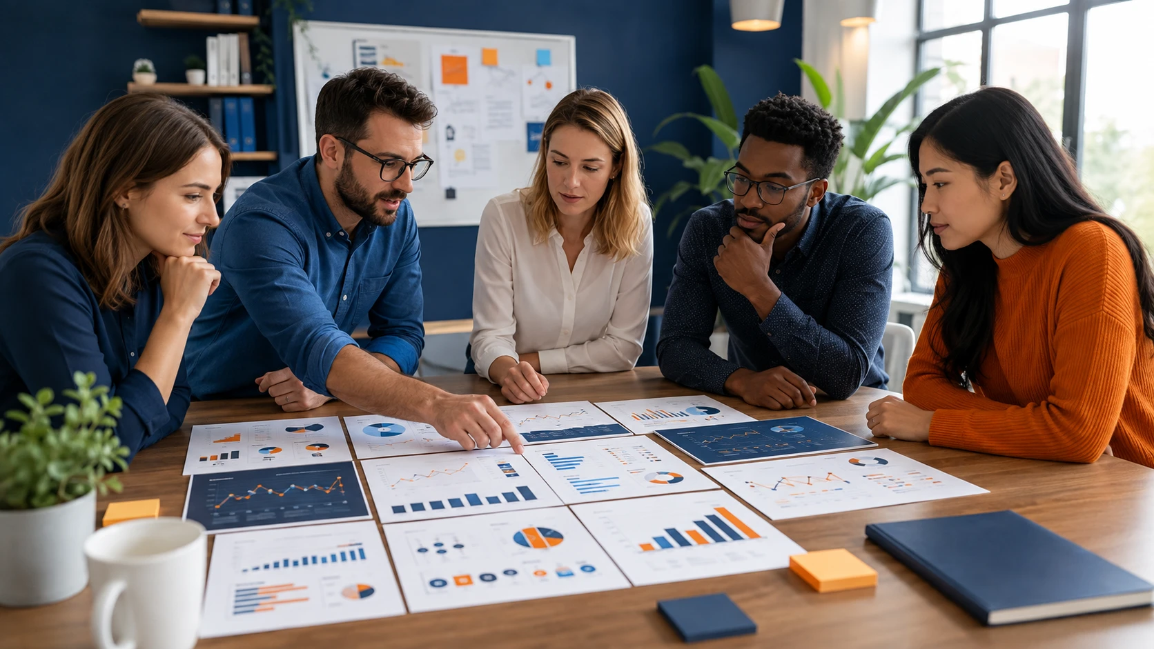 Business team reviewing traffic, behavior, and conversion metrics